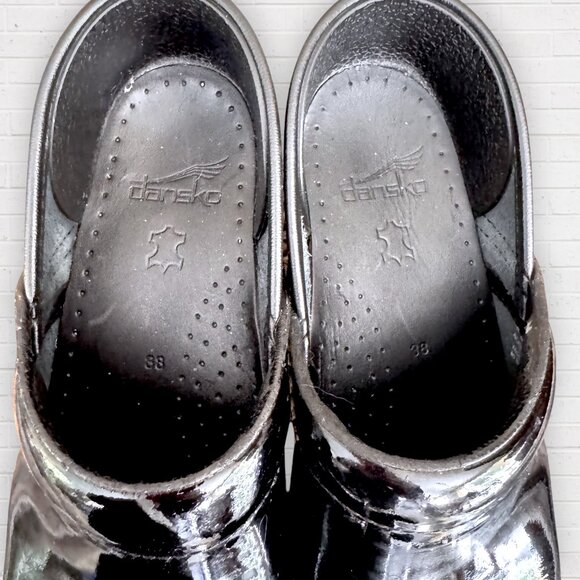 DANSKO Black Patent Leather Clogs Comfort Slip On Mules Shoes Size 38 - Picture 11 of 11